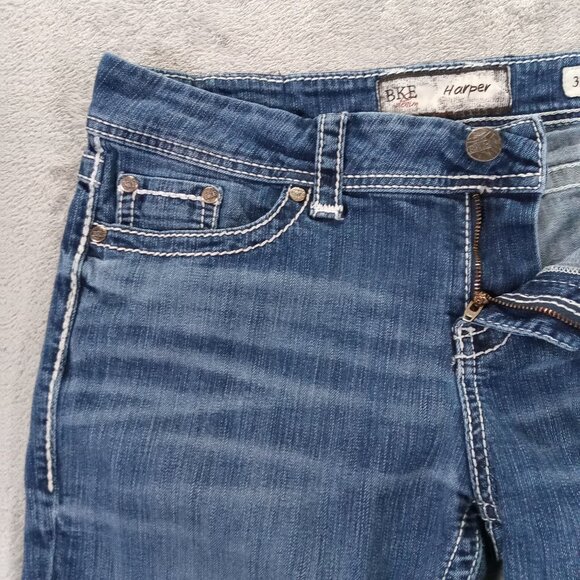 BKE Harper Bootcut Jeans Women 35x32, Tag 31x33.5 Blue Stretch Thick Stitch - Picture 5 of 14
